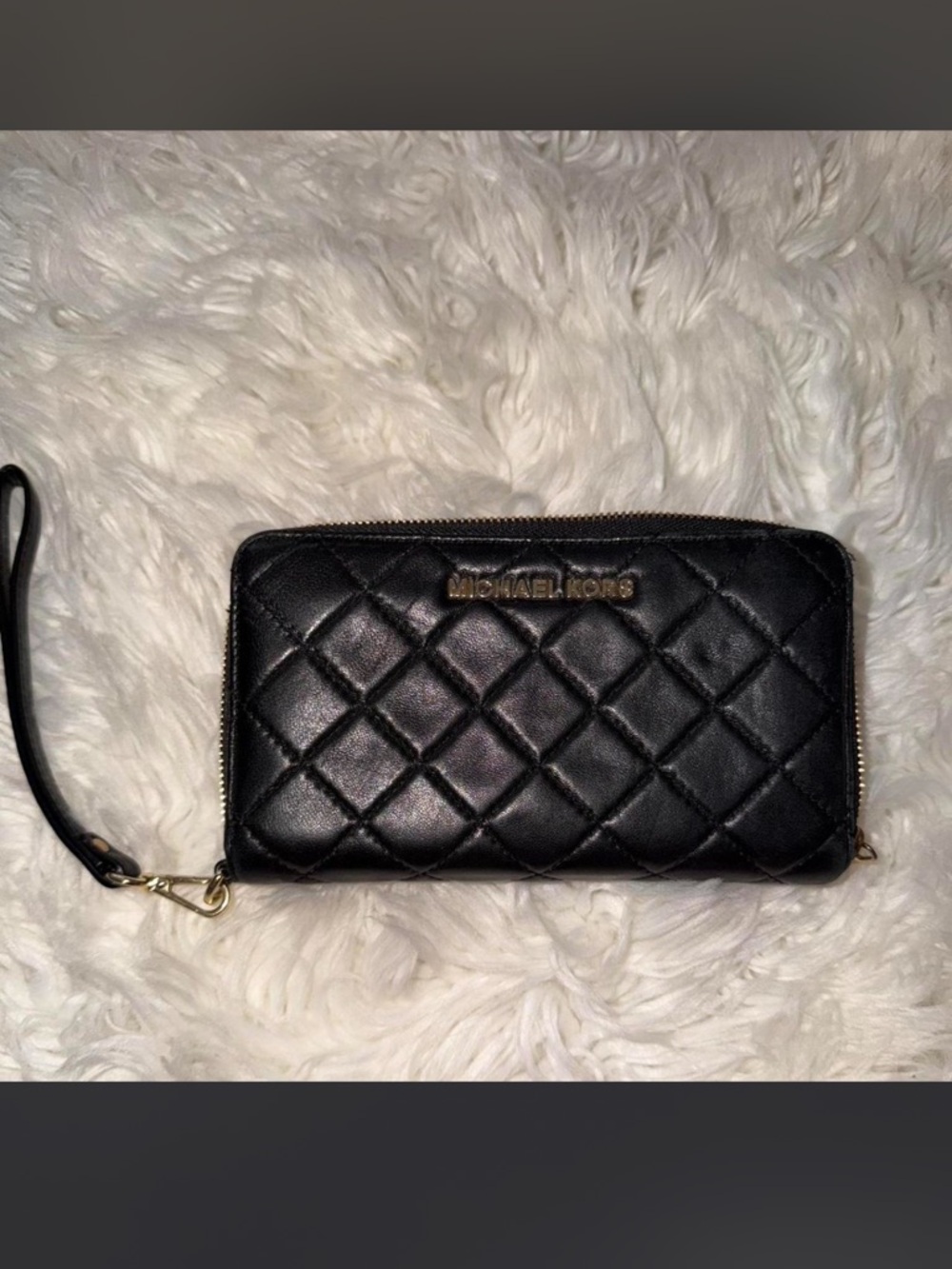 Michael Kors Black Quilted Wristlet with Gold Hardware